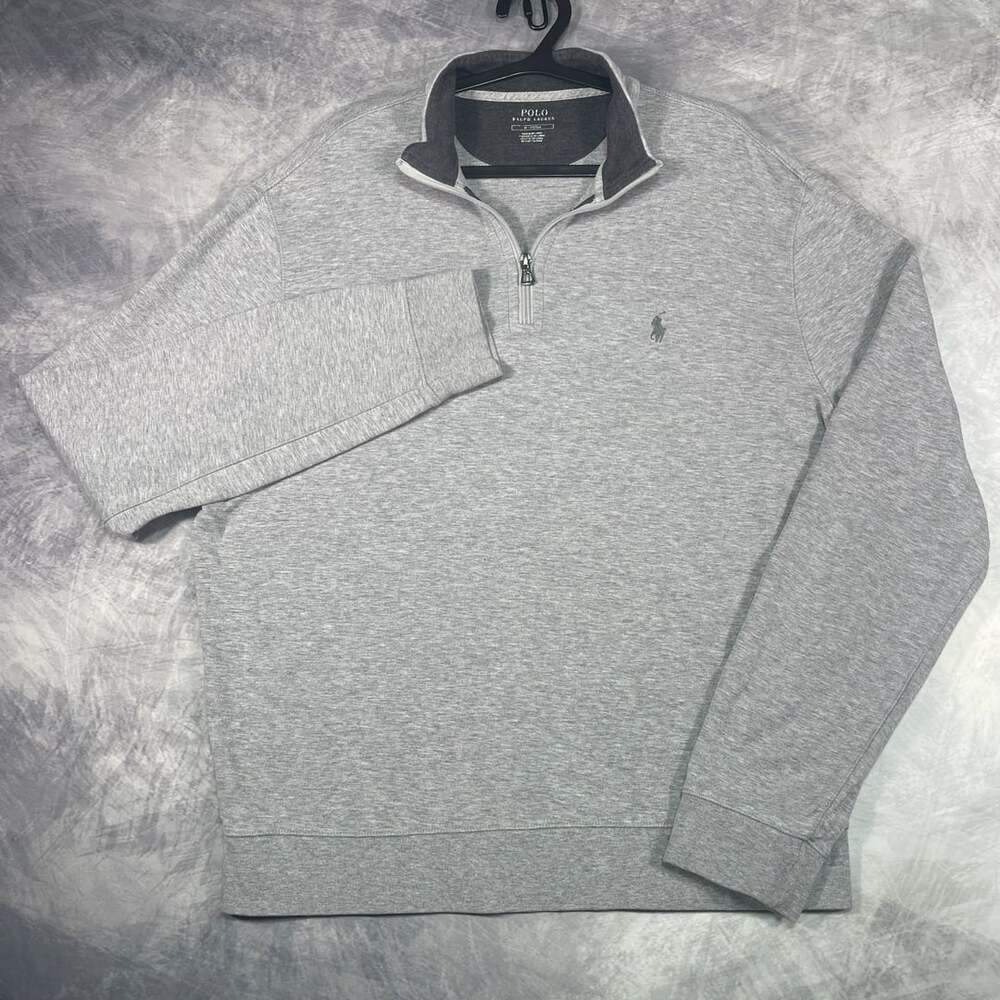 Polo Ralph Lauren Men's Gray Long Sleeve Luxe Jersey Quarter Zip Sweatshirt Sz M